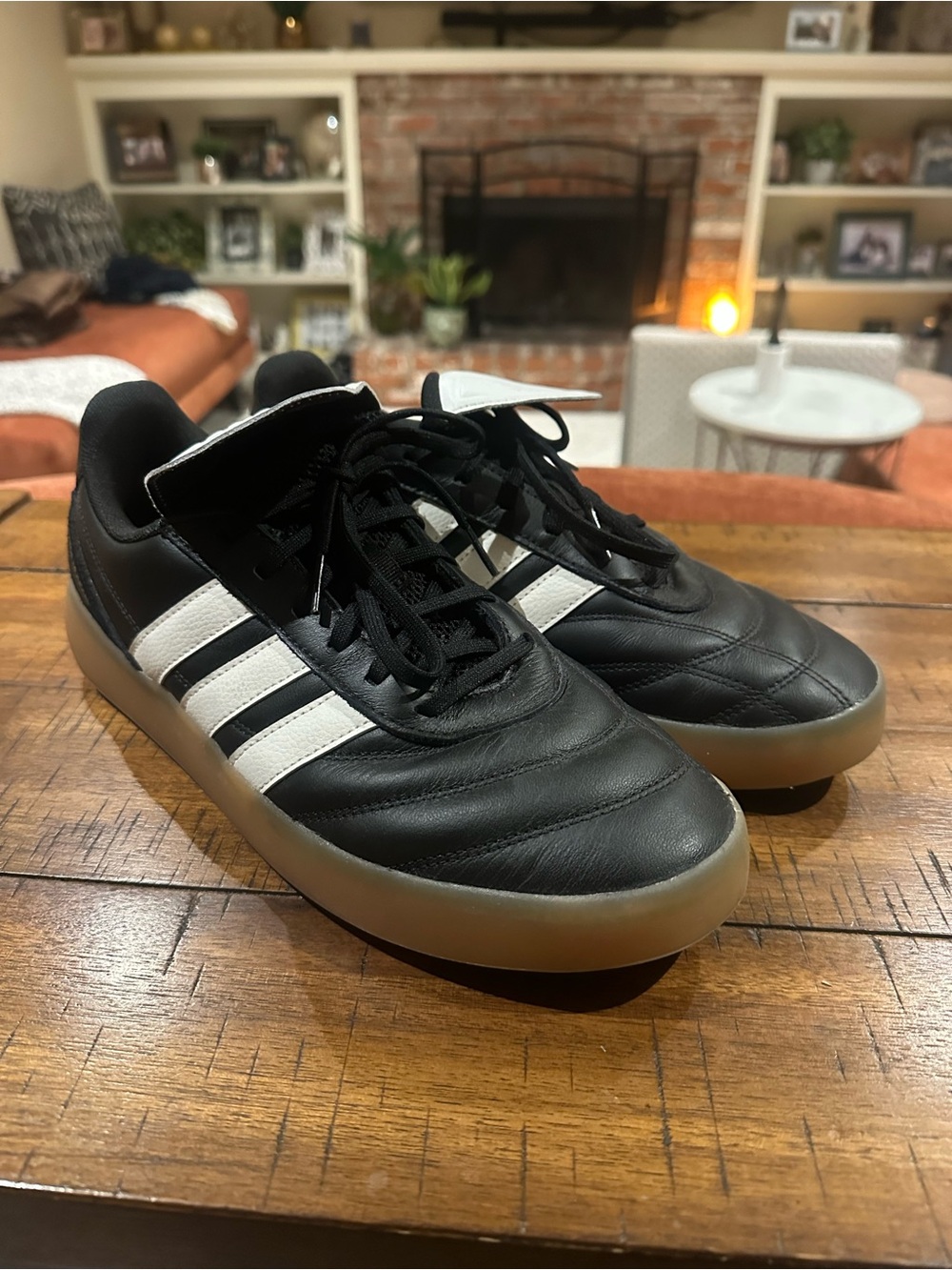 adidas Black Athletic Sneakers with White Stripes and Gum Sole